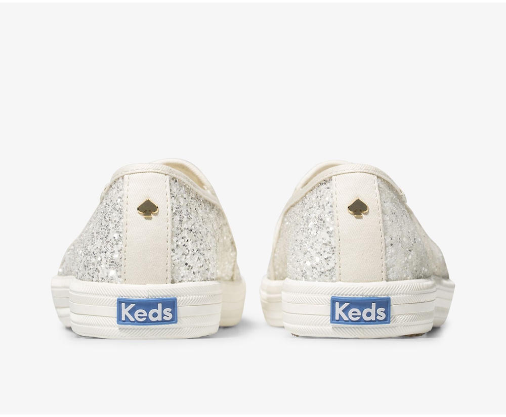 Slip On Γυναικεια - Keds Kate Spade New York Double Decker Glitter - Λευκα - PDMGF2419